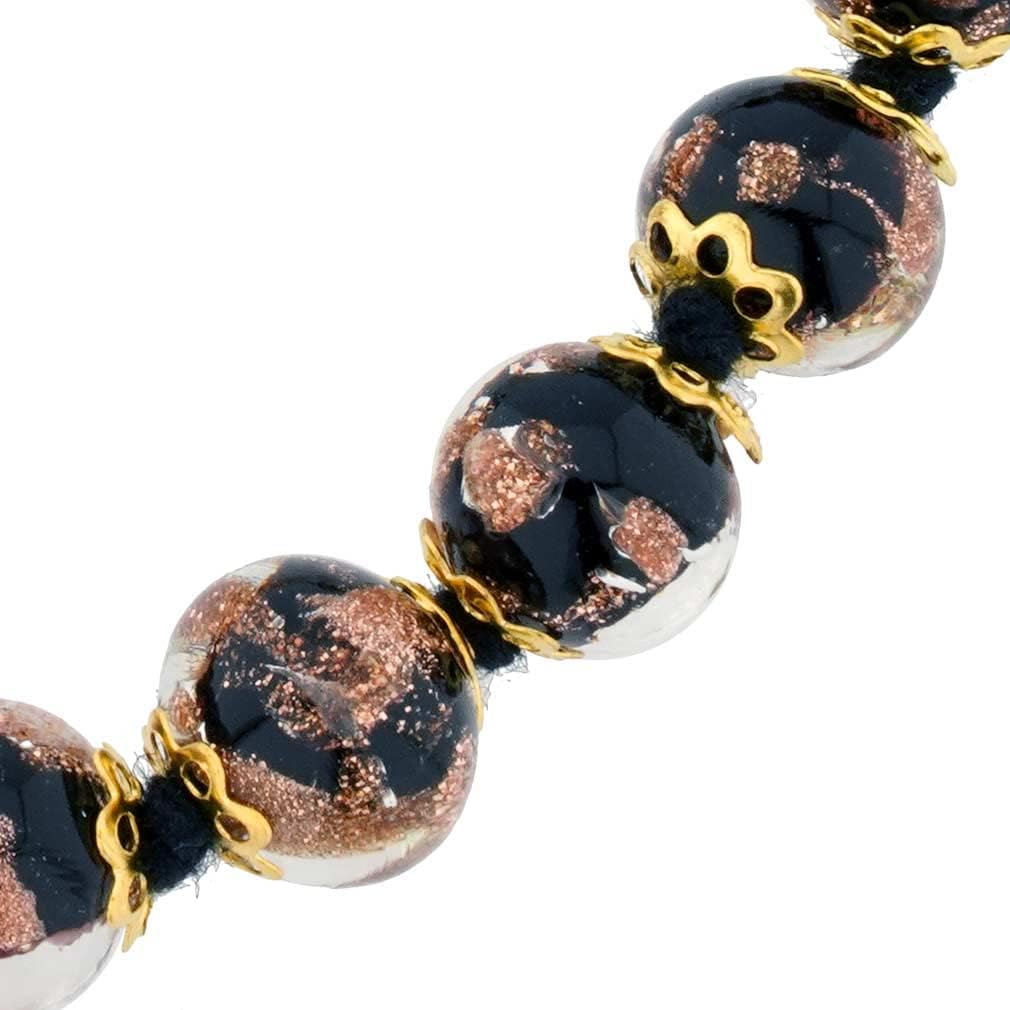 Venice Murano Handmade Black Sommerso Sparkling Beads Bracelet - Murano Glass Bracelets for Women
