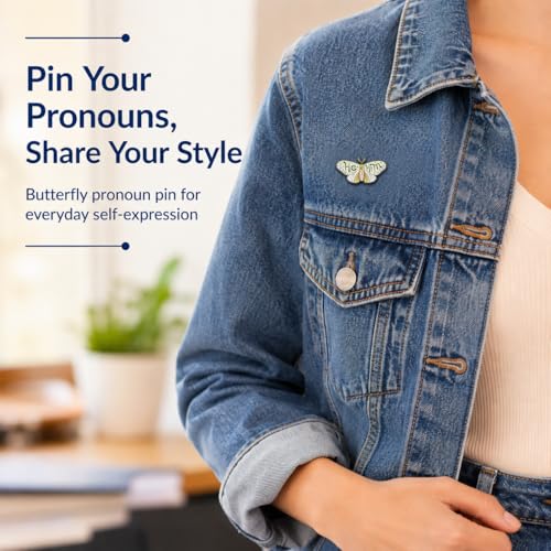 Image of LGBTQ Pronouns Cute Butterfly Pin - She They /He Him /They Them /She Her /He They Gender Identity Bulk Pins for Pride Parade, Daily Wear, Lapel, Hat, Backpack(Free 1pc Pride Sticker Included)