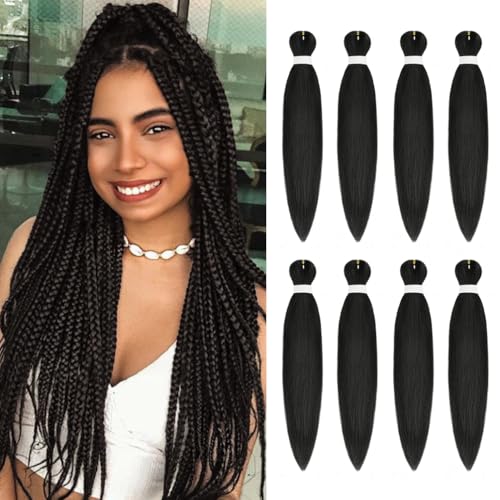 Pre Stretched Braiding Hair 20 Inch 8 Packs Synthetic Braiding Hair Extensions Hot Water Setting Braiding Hair For Black Women Yaki Texture Box Braids Itch Free (20 Inch 1B)