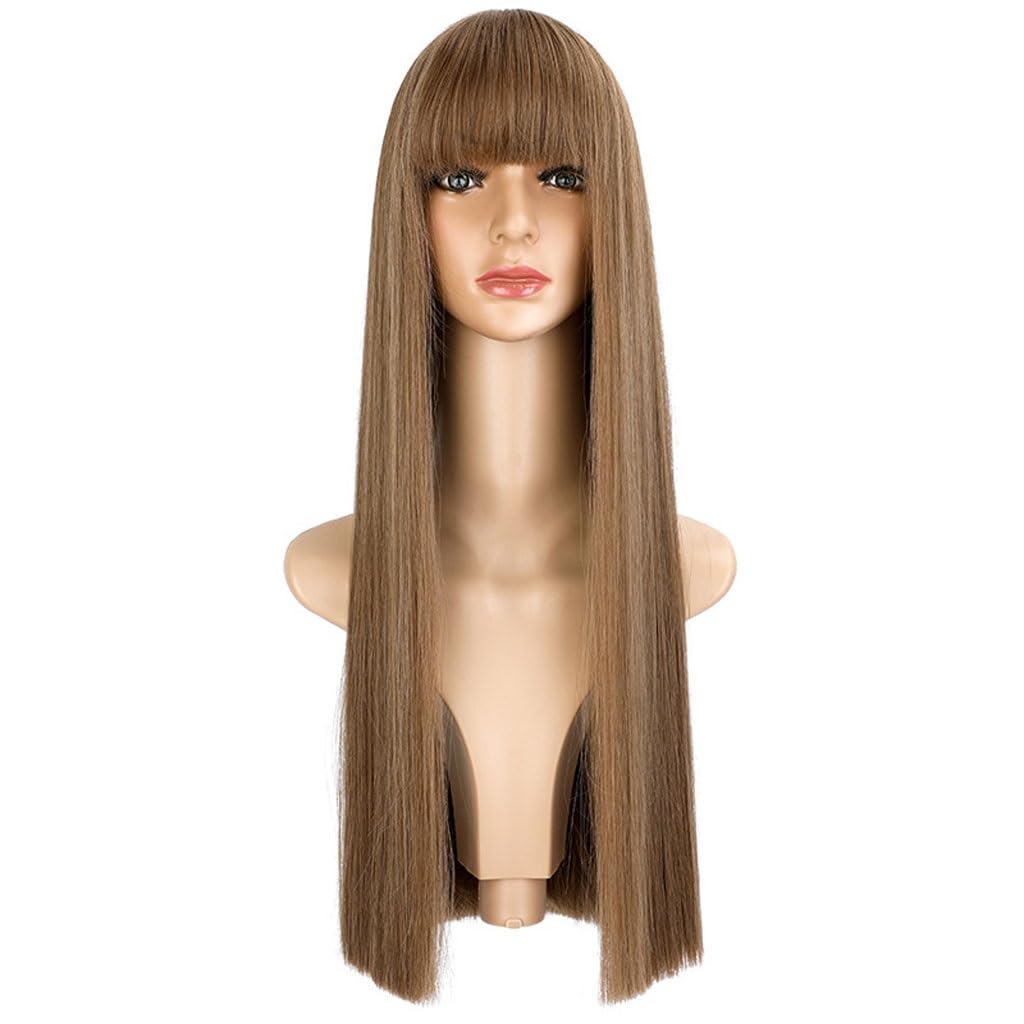 Perruque femme cheveux longs raides artificiels naturels en fibres chimiques haute température