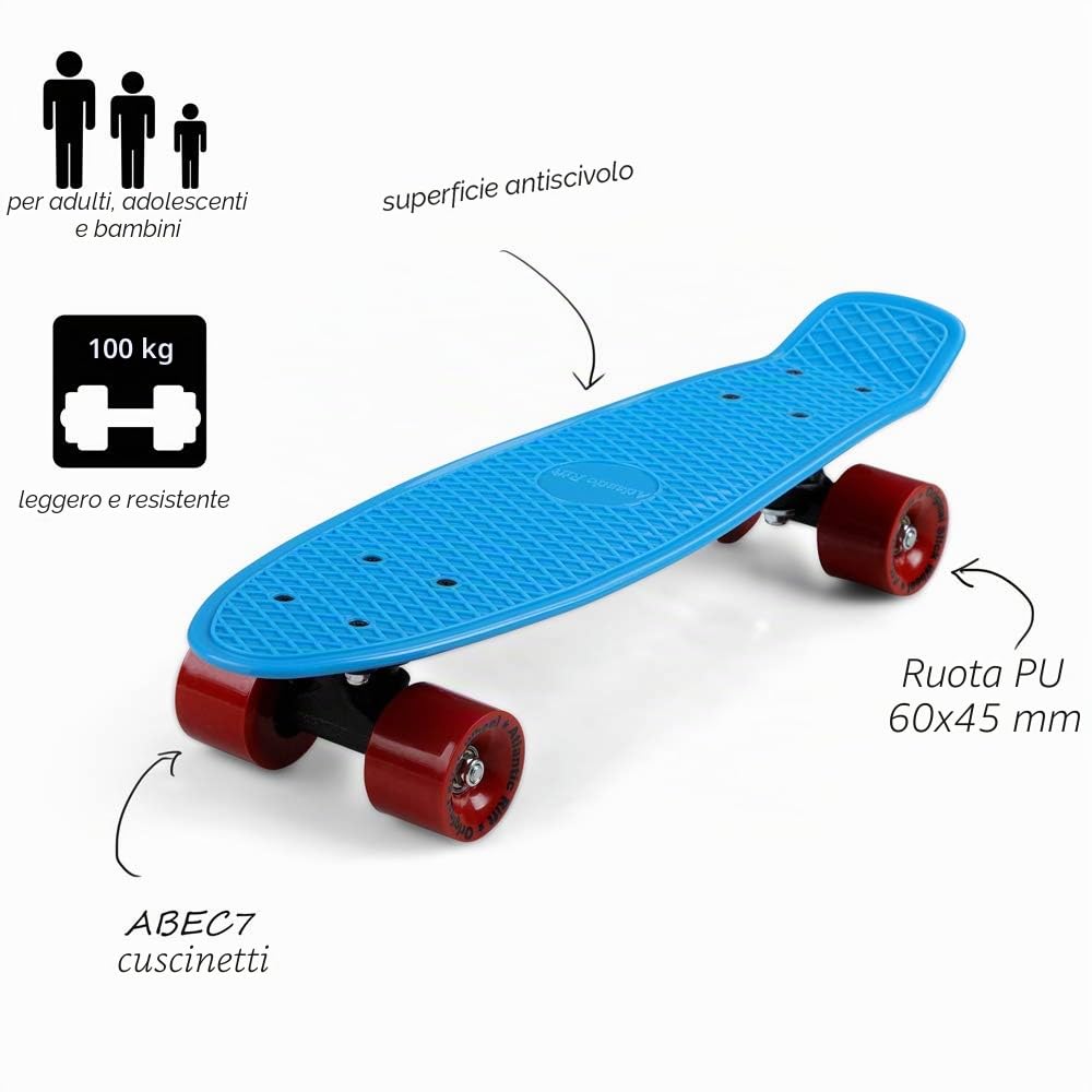 Monzana Atlantic Rift Skateboard 22' Cuscinetti ABEC- 7 Ruote con 3 luci LED Penny Board Design retrò Vintage Ragazze Ragazzi Adulti 100kg