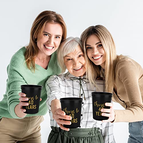 Cheers To 40 Years Birthday Party Cups, Set Of 12, 16Oz Black And Gold Stadium 40Th Birthday Cups, Perfect 40Th Cups For Birthday Parties, Birthday Decorations #TOP4