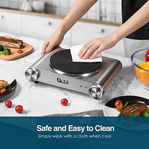 Dido 1500W Hot Plate, Countertop Cast Iron Single Burner For Cooking, Portable 11''X 7'' Electric Stove Stainless Steel, Adjustable Temperature Control, Non-Slip Rubber Feet, Portable For Camp& Rv #TOP7