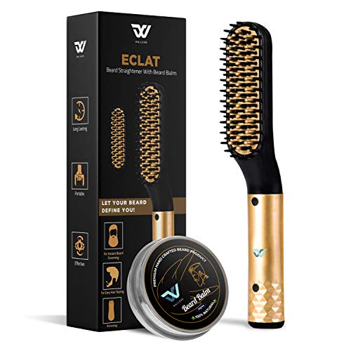 Beard Straightener for Men, Multifunctional Hair Styler Electric Hot Comb and Beard Straightening Brush Hair Straightening Comb with Dual Voltage 110-240V Great for Travel, Includes Beard Balm