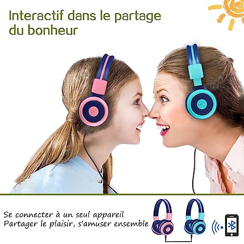 Oreillette stéréo Bluetooth pliable rose pour apprentissage autonome