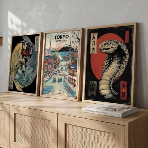 Image of kotart Aesthetic Japanese Nature and City View Wall Framed Posters | Japanese Nature and City View Framed Poster for Living Room Bedroom Gaming Room Studio Wall Decor Set Of 3 (10X13 inch)