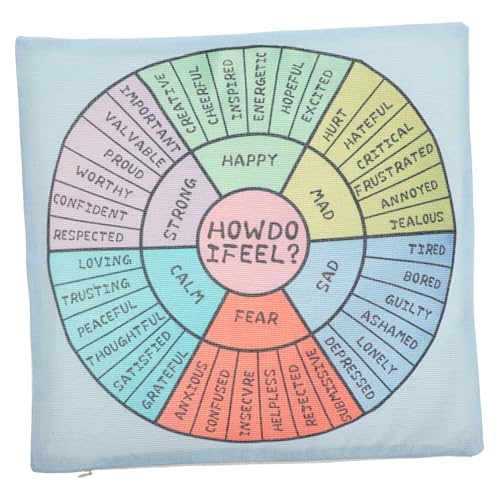 HIAKDOFT Fundas De Cojín Rueda De Emociones Cuadrada 40x40 Cm Lino Suave Soporte Emocional Decoración De Consultorio De Terapia Funda Decorativa para Sofá y Dormitorio