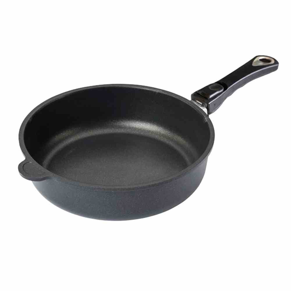 AMT Gastroguss Koekenpan 32 cm , 5 cm hoog, stevige steel, niet geschikt voor inductie, Lotan® antiaanbaklaag, gietijzeren pan (gegoten aluminium), AMZN-532