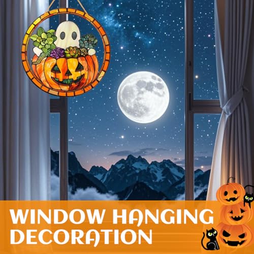 Halloween-Kürbis Sonnenfänger, Hängende Fensterdeko Buntglas Deko, für Fenster, Terrasse, Wand, Haus, Büros und Garten(A)