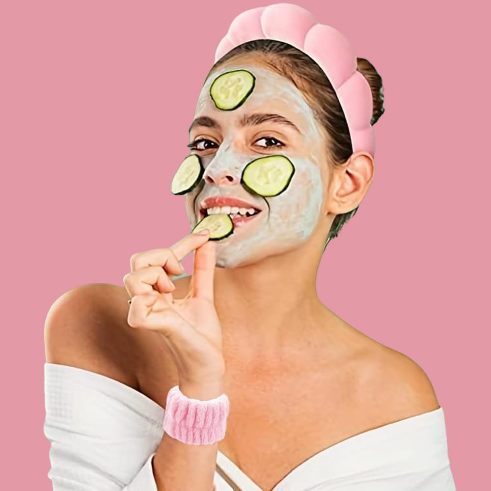 16pcs Spa Makeup Headband Set for Washing Face Bubble Skincare Headband, Face Washing Wristbands, Hair Claw Clips - Image 4