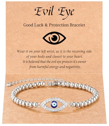 14K Gold/Silver Plated Evil Eye Bracelets for Women, Blue Evil Eye Charm Protection Jewelry, Dainty Good Lucky Gifts for Daughter, Granddaughter, Wife, Sister, Friends