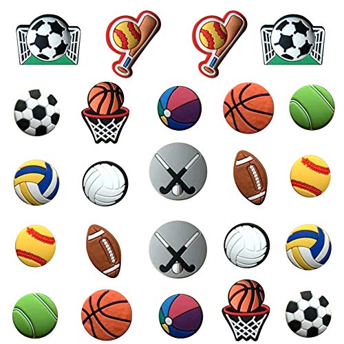 24pcs Softball Baseball Football Basketball Volleyball Shoe Charms Fits for Croc & Bracelet