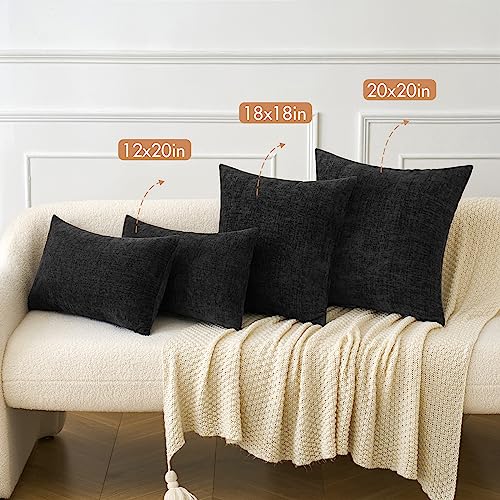 Image of MIULEE Halloween Pack of 2 Couch Throw Pillow Covers 18x18 Inch Soft Black Chenille Pillow Covers for Sofa Living Room Solid Dyed Pillow Cases