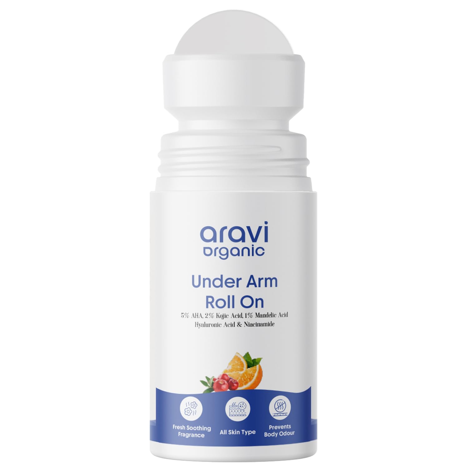 Under Arm Roll On Deodorant - 5% AHA, 2% Kojic Acid & 1% Mandelic Acid - Alcohol & Aluminium Free, Baking Soda Free - All Skin Types - Suitable for Women and Men - 1.6 FL Oz / 50 ml