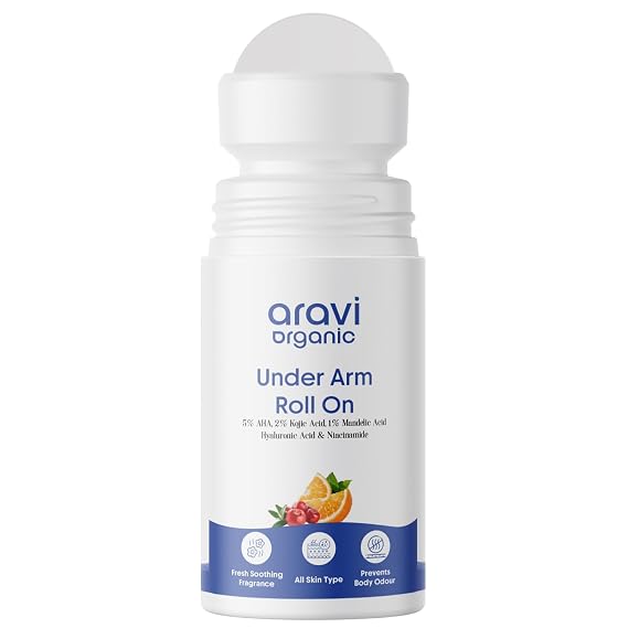 Under Arm Roll On Deodorant - 5% AHA, 2% Kojic Acid & 1% Mandelic Acid - Alcohol & Aluminium Free, Baking Soda Free - All Skin Types - Suitable for Women and Men - 1.6 FL Oz / 50 ml