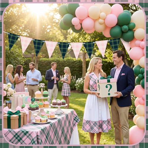 Weekgrat 3 Strings Total in 30 ft Pink and Green Tartan Plaid Baby Shower Party Hanging Decoration Garland Gingham Pennant Banner Triangle Flags for Gender Reveal Birthday Picnic Tea Party Decor — view 5
