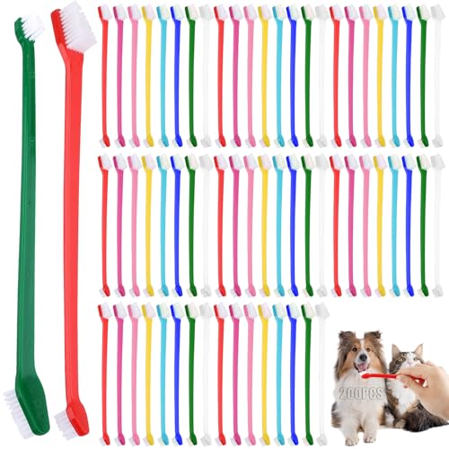 200Pcs Dog Toothbrush,Dog Cat Pet Dual Headed Dental Brushes,Soft Bristles Pet Toothbrush Kit Long Handle DogsTooth Brush for Large and Small Dogs Cats Most Pets Teeth Cleaning Oral Care Supplies