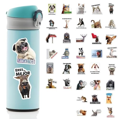 Image of Funny Spanish Cat & Dog Meme Stickers, Waterproof Vinyl Animal Decals for Water Bottles & Laptops, Hilarious Spanish Teacher Supplies & Student Gifts