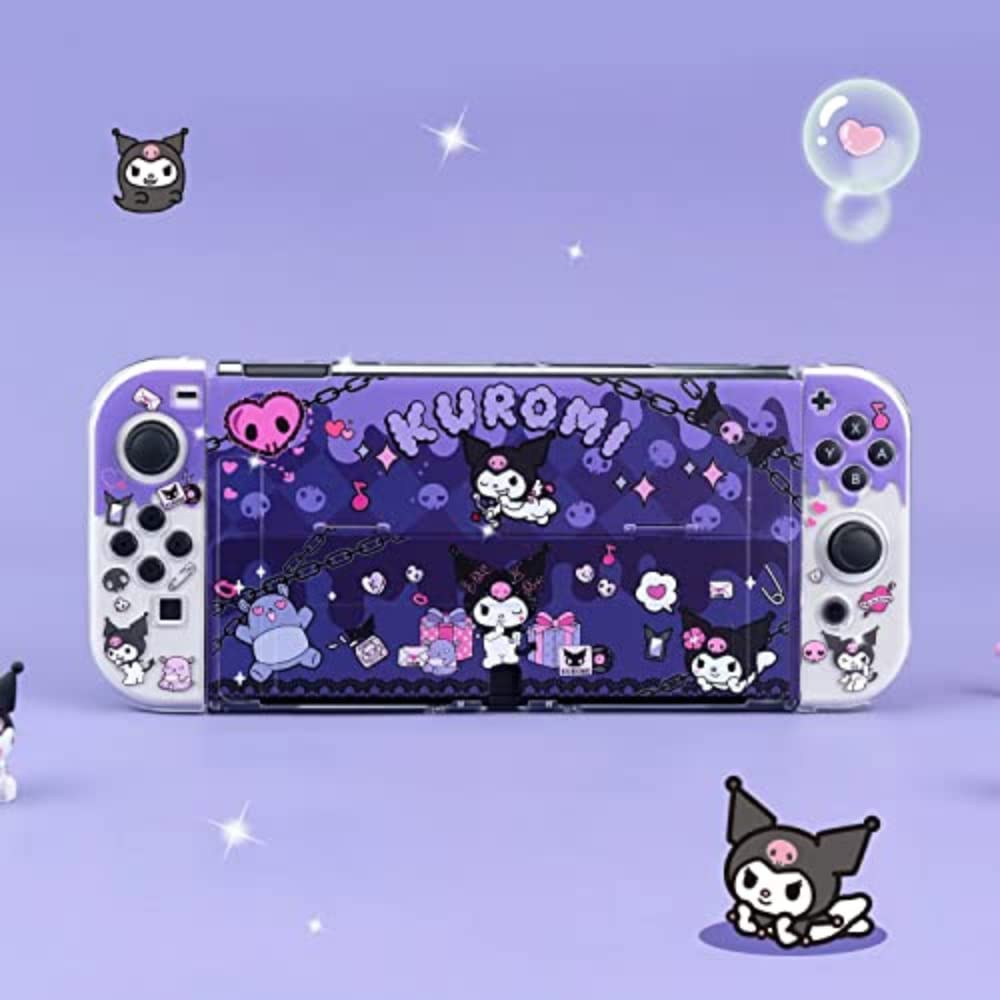 ENFILY Kuromi Coque pour Nintendo Switch OLED pour console d'accueil – Coque ergonomique en TPU souple pour Joycon – Ensemble de peau étincelante