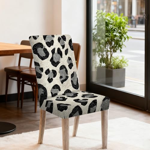 Image of Nuxovilar 6PCS Black Gray Leopard Print Stretch Chair Covers 23.6x70in