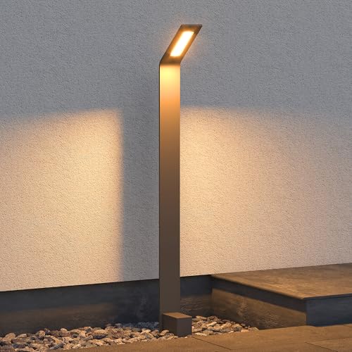 Mai & Mai Lampione da Giardino 3000K, Luminoso da Giardino IP65 Paletti Esterni Led 12.8X9.8x80.8cm in Alluminio per Giardini, Parchi, Aree Residenziali e Ingressi Pfadfinder, Sabbia grigio scuro