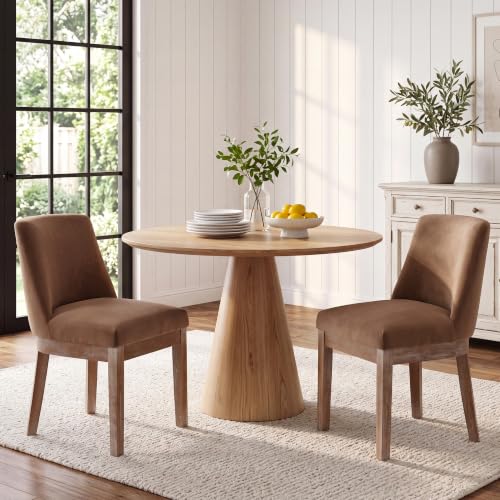 Image of HNY Modern Dining Chairs Set of 2 with Comfortable Back Support, Farmhouse Soft Velvet Upholstered Kitchen Dining Room Chairs with Solid Wood Legs, Armless Accent Side Chairs for Living Room, Khaki