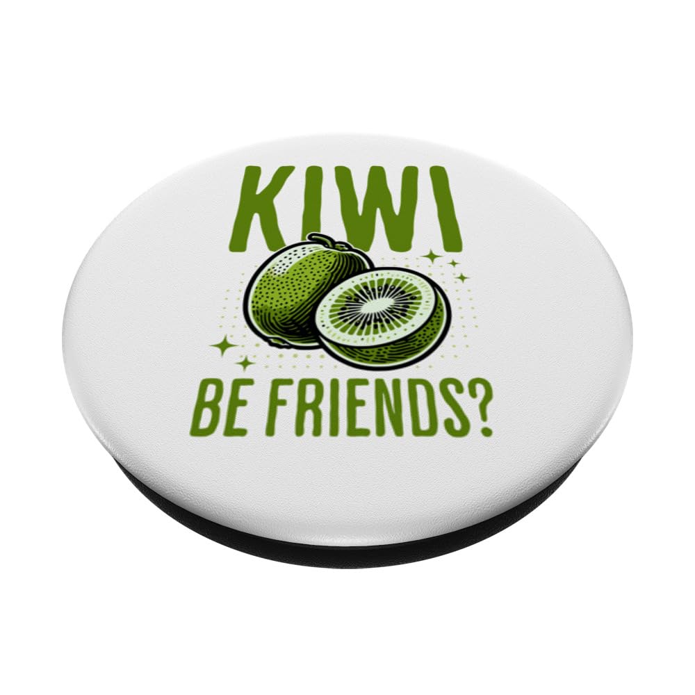 Kiwi Be Friends Funny Saying Fruit Pun Vintage Illustration PopSockets Swappable PopGrip, Black - Image 2