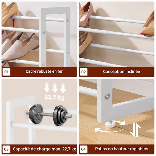 Meuble à chaussures pour entrée étroite : solution extensible 4 niveaux métal - 7