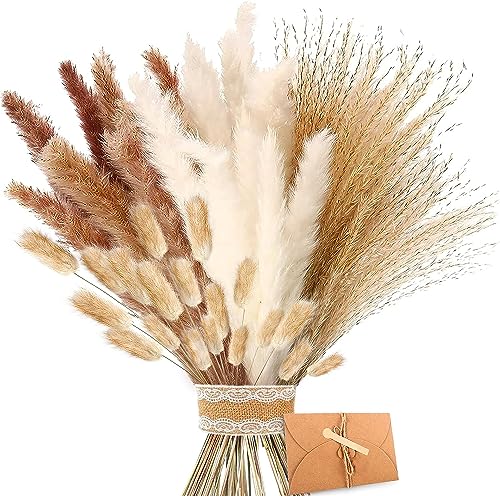 Fiori secchi di erba di pampa Deco 86 pezzi Bouquet Erba Della Pampas Decorative fiori secchi per ghirlande fai da te, artigianato in resina per casa, matrimonio (130)