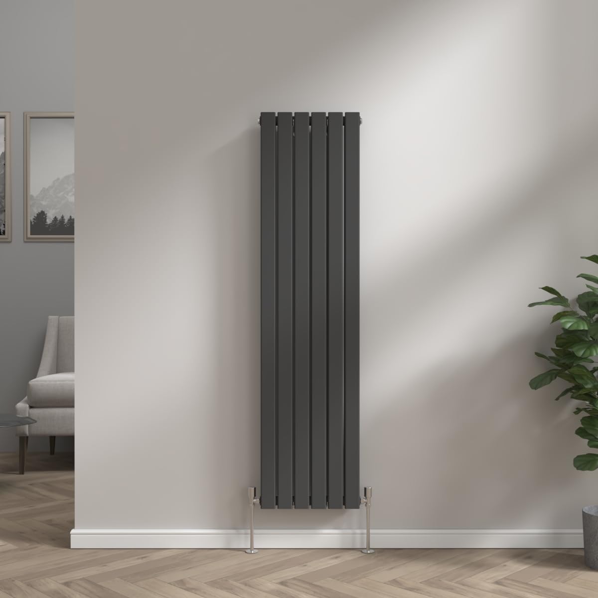 NRG Vertical Column Designer Radiator Central Heating Flat Double Panel 1600x408mm Black