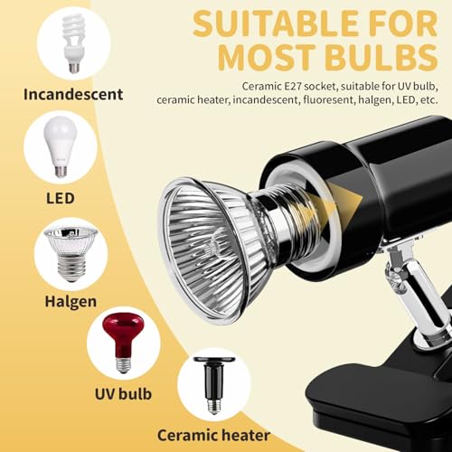 GOZILLA Reptile Heat Lamp, Turtle Lamp with 50W UVA/UVB Turtle Light Bulb, 360°Rotatable Clip Reptile Basking Light for Amphibian and Reptile Tanks, Terrariums, Cages.(Black)