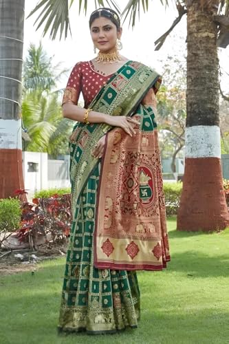 Image of Yashika Women's Banarasi Kanjivaram Silk Woven Saree | Animal Printed Patola Silk Saree for Women