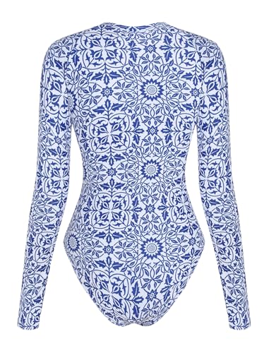 Image of ZAFUL Women's Long Sleeve Rash Guard Swimsuit One Piece Zipper Surfing Bathing Suit