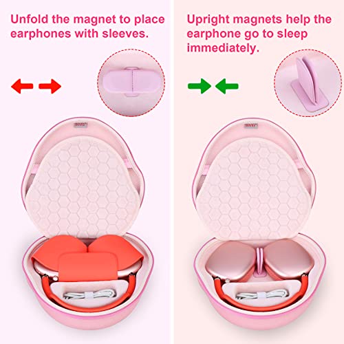 BOVKE Hard Carrying Case with Sleep Mode for Apple AirPods Max 2 Wireless Over-Ear Headphones, AirPods Max Protective Portable Storage Bag with Mesh Pocket for Headphone Accessories, Pink by BOVKE - Image 3