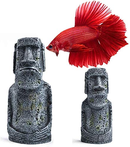 Sungrow Betta Fish Moai Decor, 7" And 5", Hollow Resin Replicas Of Easter Island Statues, Freshwater, Saltwater Tank Decor, Terrariums And Vivariums, 2 Pcs Per Pack #TOP23