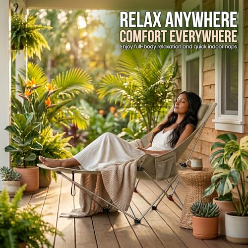 Image of ORILEY Compact Folding Chair with Heavy Duty Metal Frame 3 Adjustable Positions Portable Lightweight Foldable Seat for Outdoor Camping Hiking Fishing Garden Beach Picnic Travelling (Pack of 1, Khaki)
