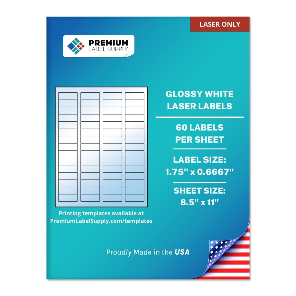 Premium Label Supply Glossy White Sticker Return Address Labels – 1.75" x 0.6667" – (60 per Sheet) (Glossy White for Laser Only, 1,500 Labels)