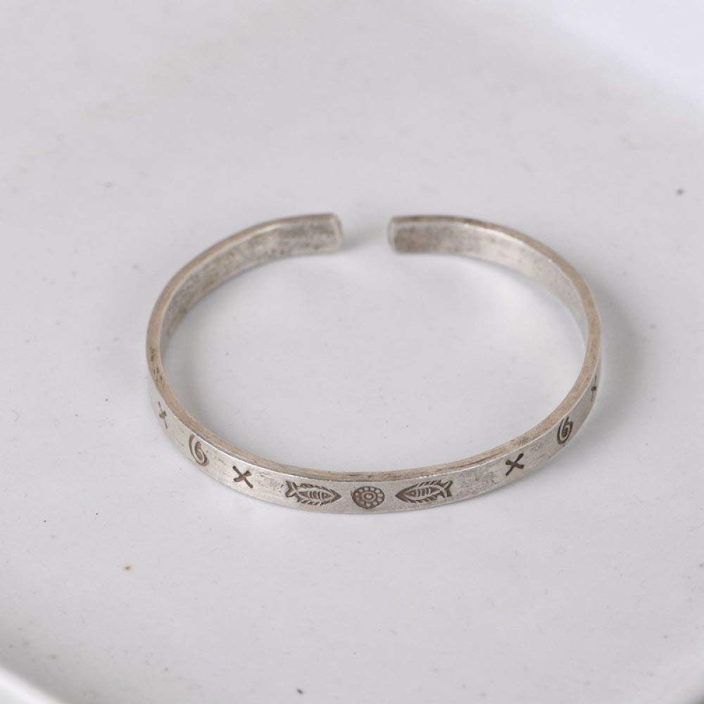 S925 Vintage Pulsera De Plata Hombres Mujeres Literaria Talladas A Mano En Pequeños Peces Apertura Moda Simple Y Elegante Personalidad Creativa Popular Hermoso Regalo