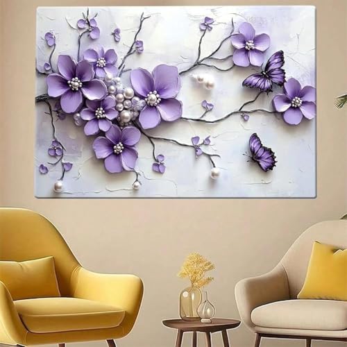 Affiches de papillons et fleurs violettes | Décoration de salle de bain et salon 50x70 cm
