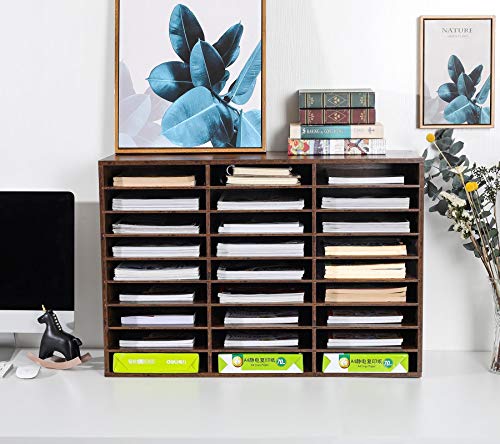 TQVAI Wood Adjustable Literature Organizer Desktop File Sorter Mail Center Paper Storage Cabinet Home & Office Mailbox School Classroom Keepers, 27 Slots Compartments, Archaize - Image 3