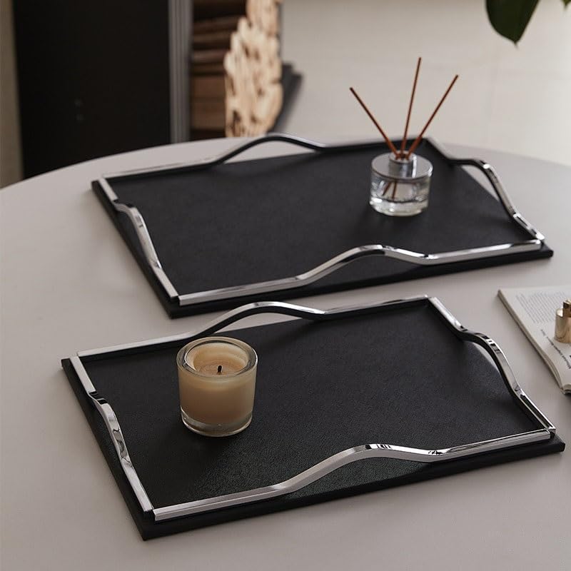 Bandejas Servir Comida Bandeja de Adornos Lujo Ligera Cuero, Bandeja Almacenamiento for Entrada Sala Estar, Mesa Comedor, Exquisita for baño Hotel Mesa Cama | S