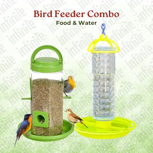 Image of Bird Feeder Water & Food Tray with Nest | Hanging Balcony Bird Feeder for Home Garden | Attracts Sparrows, Parrots, and More - Ideal for Outdoor Use (Food + Water Feeder)