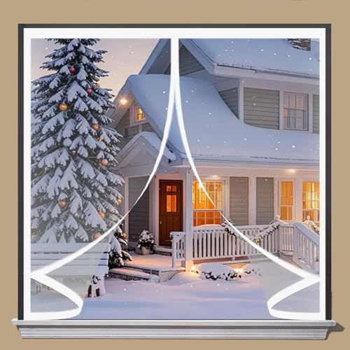 Ventana de Invierno 77 x 54 cm Protección Contra El Frío, Impermeable, Resistente Al Viento, Aislante Térmico Cortina Aislante Térmico Magnética para Estar Balcón Sala, A