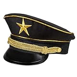 Boland 04292 - Mütze General, Schwarz-Gold, Stern, Schirm und goldene Litze, Armee, Chef, Diktator, Präsident, Page, one size, Karneval, Halloween, Fasching, Mottoparty, Accessoire, Theater, Kostüm