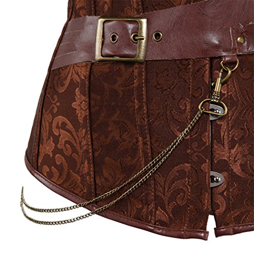 Rosfajiama Women's Steampunk Corset Top Punk Waist Cincher Gothic Bustier Top 3X-Large Brown steampunk buy now online