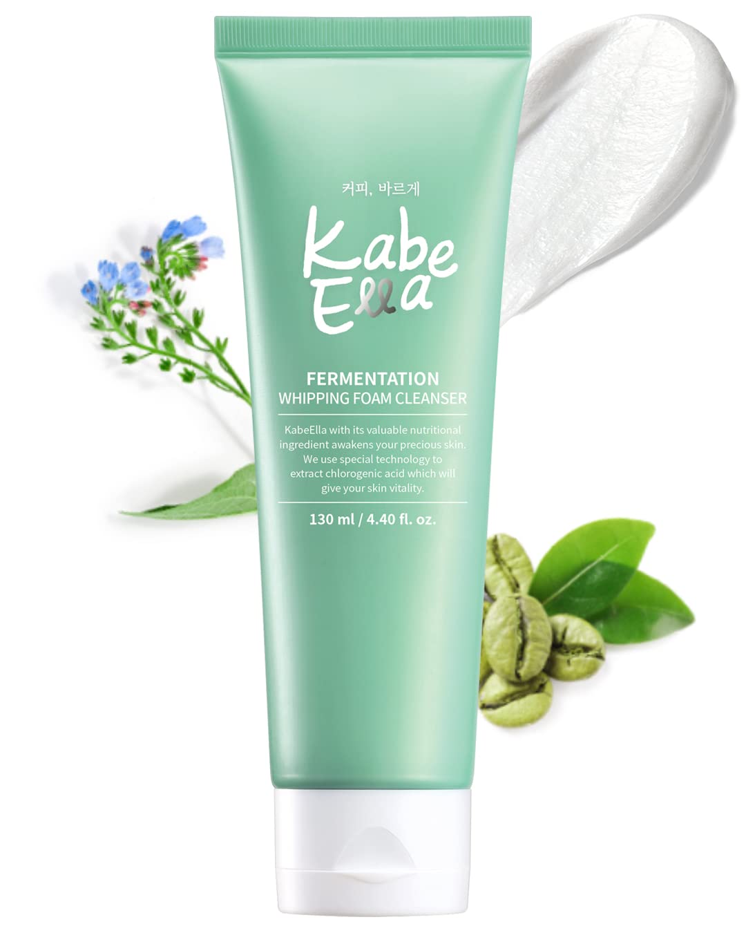 KabeElla Fermentation Whipping Foam Cleanser, Exfoliating Face Wash with Fermented Coffee Arabica Extract, Hydrating Cleansing Foam, Prevent Dryness & Tightness, Dead Skin & Sebum Control, 4.4 fl.oz.