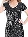 MANER Women's Sequin Glitter Short Sleeve Dress Sexy V Neck Mini Party Club Bodycon Dresses (M/US 8-10, Black)