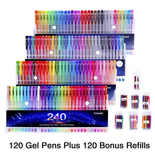 Gel Pens,Tanmit Gel Pens Set, 120 Colored Gel Pen Plus 120 Refills For Adults Coloring Books, Drawing, Art Projects (No Duplicates) #TOP1
