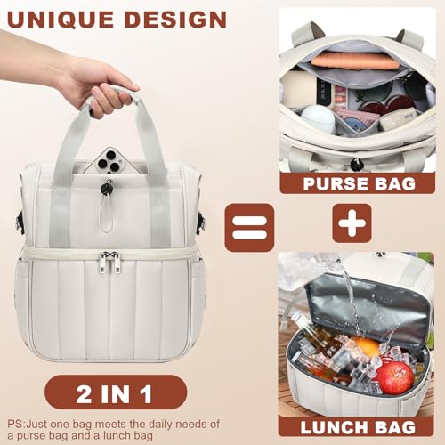 16L LOISOU 2-in-1 Hot Cold Double Layer 9L Insulated Lunch Bag & Everyday Essentials Purse (Gray) - image 2