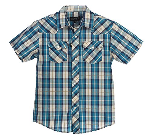 Image of Gioberti Boys Casual Western Plaid Pearl Snap-on Buttons Short Sleeve Shirt